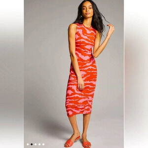 COREY LYNN CALTER ANTHROPOLOGIE Nicolette Pink and Red Midi Sleeveless Dress